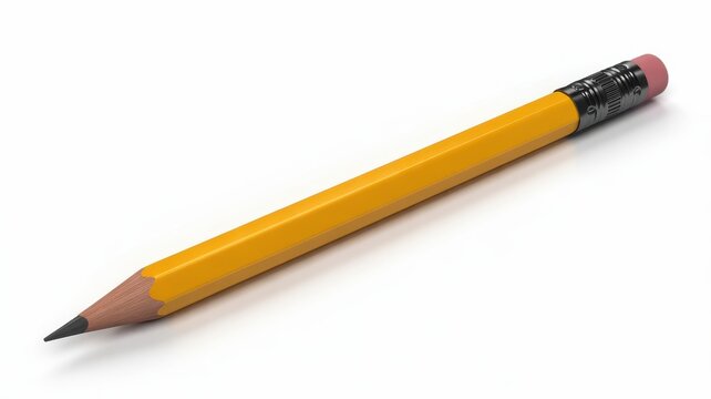 Yellow wooden pencil with eraser isolated on white background