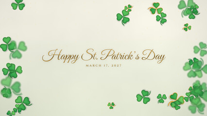 Shamrock-framed St. Patrick's Day 2027 greeting in gold script on soft cream © Sidney vd Boogaard
