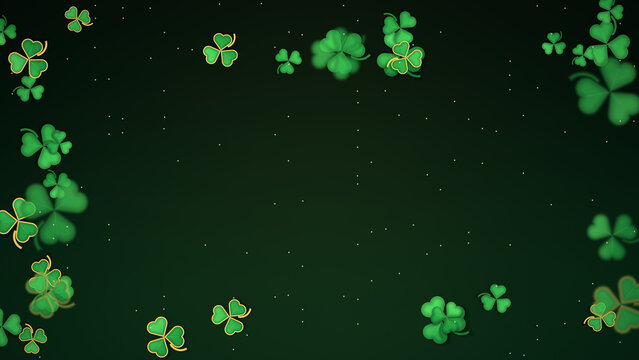 Gold-edged green shamrocks framing a dark emerald field with open center space for St. Patrick's Day