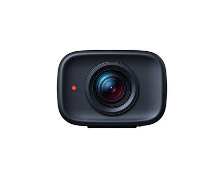 Modern compact camera with prominent lens and small red status light
