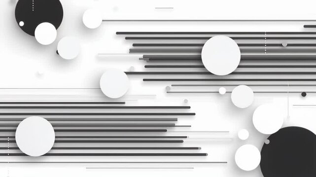 Abstract Geometric Composition: A minimalist design featuring overlapping circles and parallel lines in shades of gray and white, creating a sense of dynamic motion and modern aesthetic.