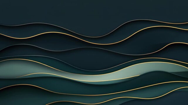 Dark Teal Waves with Golden Accents: An abstract background featuring elegantly layered waves in deep teal, accented by thin, shimmering golden lines.