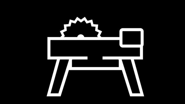 Animated circular table saw bench icon working on a black background, suitable for woodworking, carpentry, timber industry, and construction.