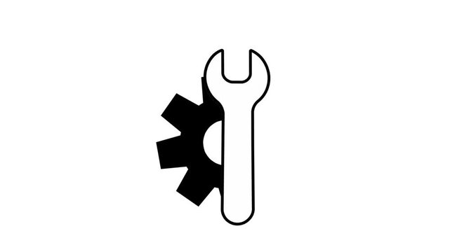 Minimalist animated wrench and gear symbol for settings, business maintenance, and technical support on a clean white background.