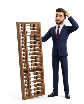 3D Mascot Holding Giant Soroban Abacus Puzzled