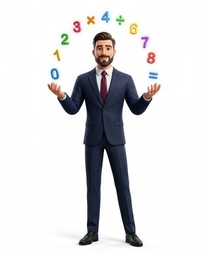 3D Mascot Juggling Glowing Golden Numbers Confidently