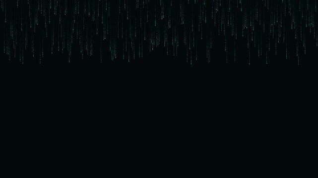 Teal digital code rain falling on black background for technology