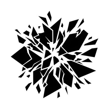 Abstract black explosion effect with scattered geometric shards and fragments