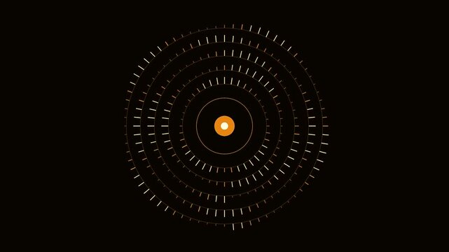 Three glowing servers telemetry rings pulsate with light inside a digital interface providing visual data feedback in a seamless looping motion for modern monitoring software