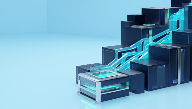 Futuristic Data Pipeline and Connected Systems with Glowing Blue Data Flows