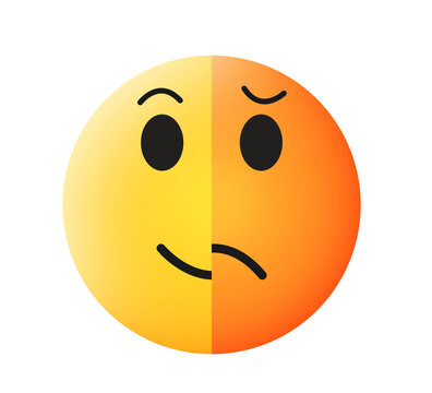 Half happy half sad face emoticon illustration on transparent isolated background design, mood split expression