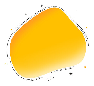 Yellow abstract shape with black dashed outline and small graphic elements isolated on transparent background design
