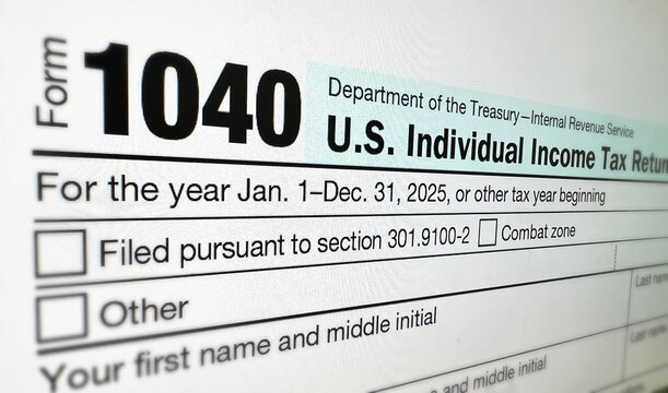 Close up form 1040 for U.S. individual income tax return filing document sample design