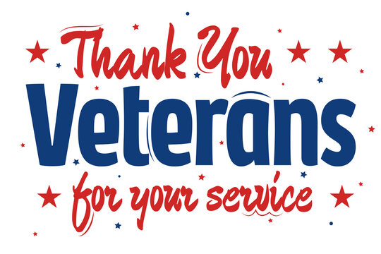 Thank you veterans text design with red and blue stars patriotic background, appreciation banner concept, transparent backdrop, patriotic, USA, american veterans
