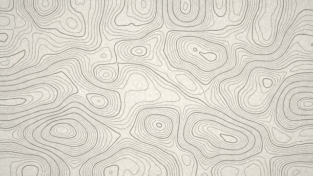 Moving noise contour lines resembling hand-drawn terrain in monochrome with subtle grain, 4K seamless loop
