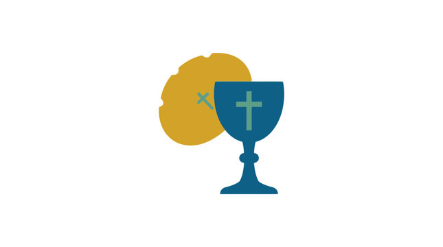 Christian communion chalice and wafer isolated