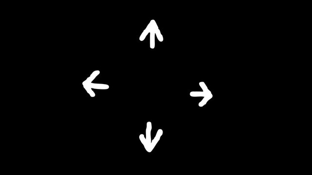 four-way white arrow scribble element animation