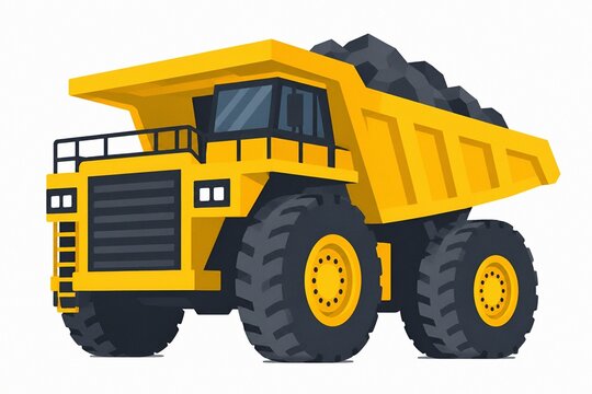 Large Yellow Mining Dump Truck Carrying Coal Illustration
