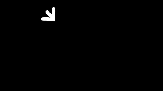 white arrow scribble element animation towards the bottom corner