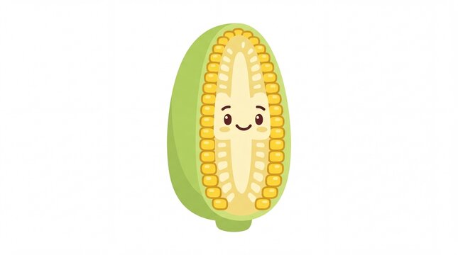 Cute corn cob cartoon with a happy face on white background