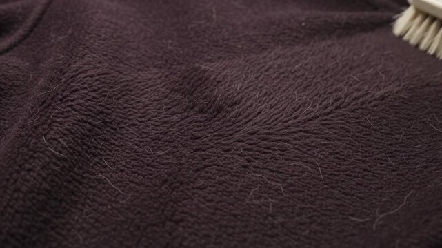 Bristle Brush Stroking Dark Wool Fabric Surface
