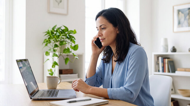 Woman verifying a request before using her laptop