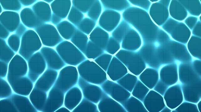 Seamless looping 4K swimming pool caustics, bright refracted sunlight network dancing on the turquoise tiled pool floor