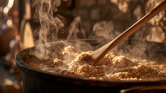 Mash Tun Of Steaming Grist