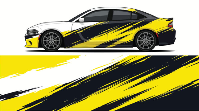 Car Wrap Design with Dynamic Yellow and Black Racing Livery