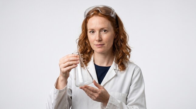 Female scientist holding an empty Erlenmeyer flask in a laboratory
