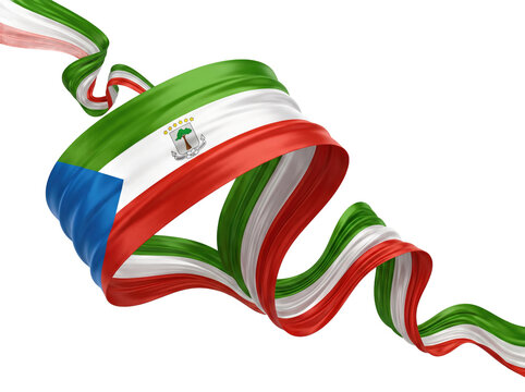 3D Silk Ribbon in Colors of Equatorial Guinea Flag Isolated on White