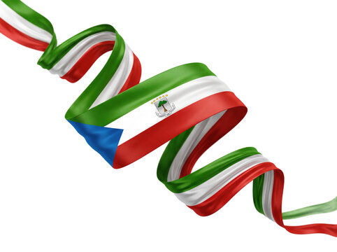 3D Silk Ribbon in Colors of Equatorial Guinea Flag Isolated on White