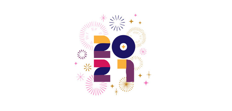 Colorful Geometric Happy New Year 2027 Design with modern typography and fireworks Confetti