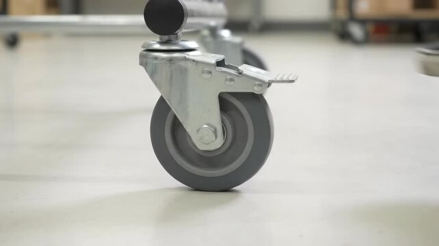 Person Stepping on Brake Lever of Caster Wheel to Lock Cart