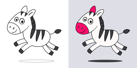 Zebra coloring book for children. Coloring book with cute Zebra pictures. Vector illustration with colored background. © Zefry