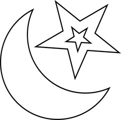 Crescent moon and nested stars outline illustration on white background © MSTMINI