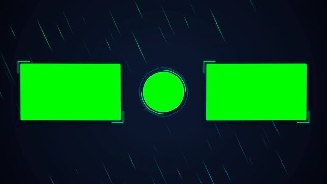 An end screen YouTube template with green screen placeholders and a dark futuristic digital background for video creators