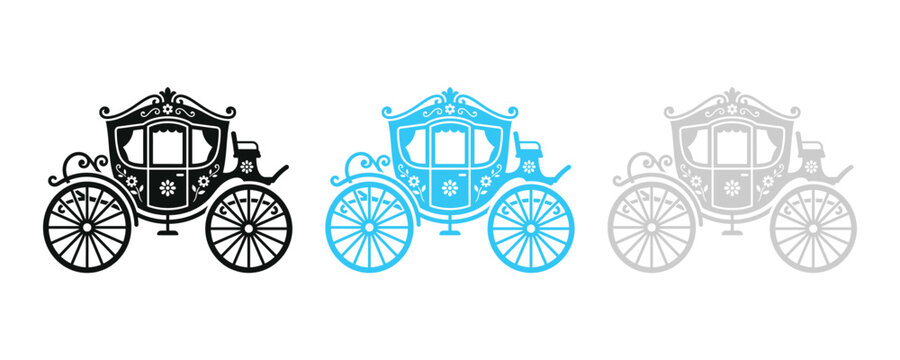 Vintage carriage illustrations in black blue and gray.