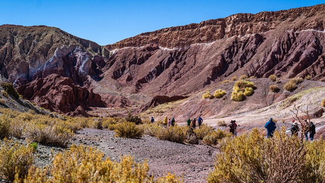 Pre-Hispanic archaeological site with ancient rock art in Rainbow Valley, Atacama Desert.