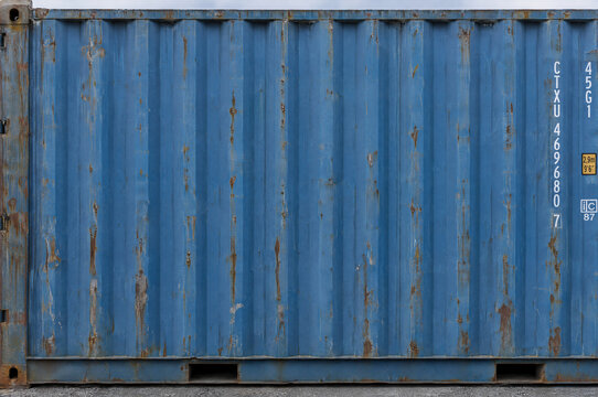 Rusty blue cargo container texture with corrugated metal
