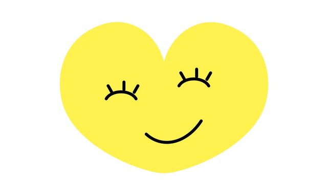 Cute yellow heart with a happy winking face illustration.