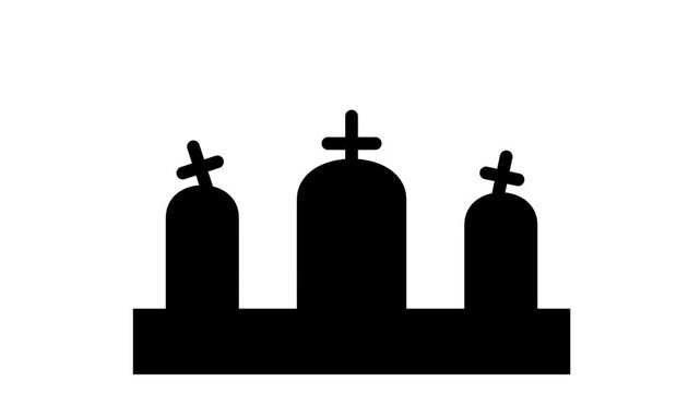 Silhouette of three gravestones with crosses in a cemetery.