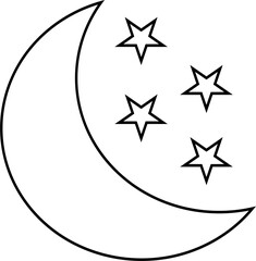 Crescent moon and four stars outline illustration on white background © MSTMINI