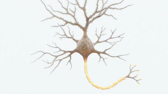 Neuron nerve cell electrical impulse firing action potential isolated on white background for medical education and science illustration