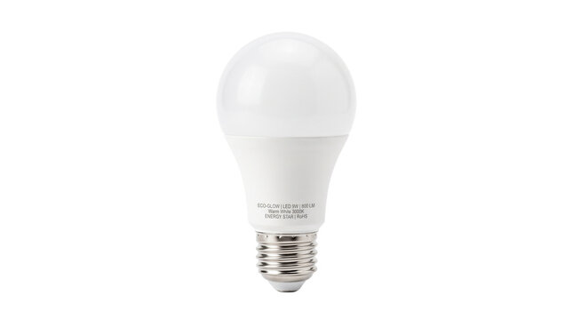 Modern LED light bulb with a standard screw base for energy efficient lighting PNG Isolated on transparent background