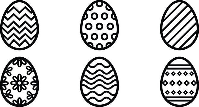 Minimalist easter egg pattern geometric flower wave stripe outline linear icon collection holiday design vector