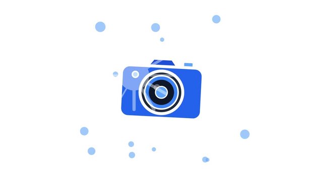 A clean 2D vector camera icon animation featuring bold outline styling and a camera shutter flash effect, looping over 7 seconds against a transparent background.