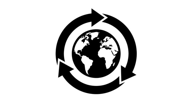 Earth globe icon with circular arrows showing global recycling concepts