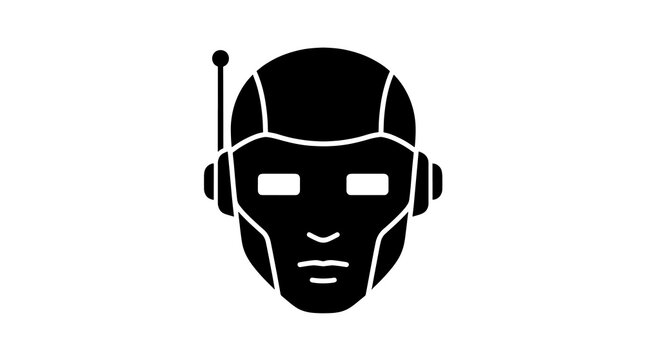 Cyborg android head icon with antenna isolated on transparent background set