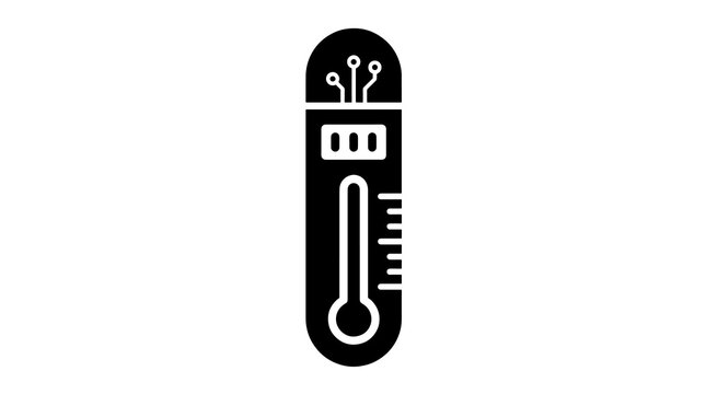 Digital smart thermometer flat icon in black for climate monitoring data